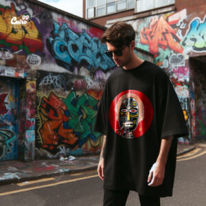African Mask Oversized T-shirt  For Men - Black