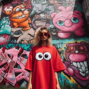 Crazy Eye Oversized T-shirt For Women - Red