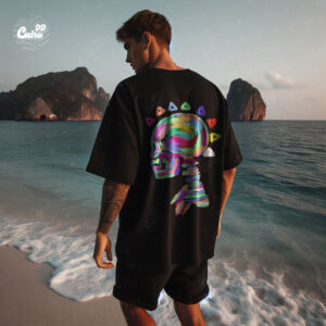 Colorful Skull Oversized T-shirt For Men - Black