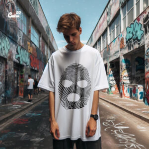 Fingerprint Mask Oversized T-shirt for men - white
