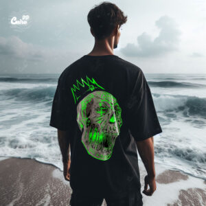 Green Mutant Zombie Skeleton Oversized T-shirt  For Men - Black