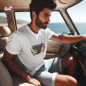 colorful Boom Box Oversized T-shirt for men - White