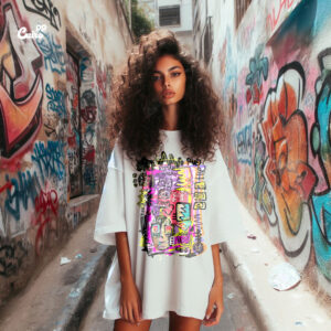 colorful print  Oversized T-shirt For Women- White