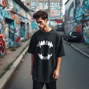 vampire teeth Oversized T-shirt For Men - Black