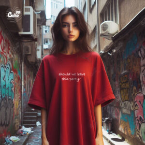 Should We Leave This Party ? Oversized T-shirt For Women - Red
