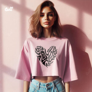 Heart  Print oversized Crop top - pink