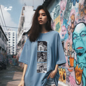 Old Memories Oversized T-shirt For Women - Blue