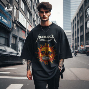 Flaming Skull Oversized T-shirt for men -  Black