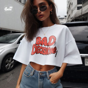 Bad Decisions ! Oversized Crop Top - white
