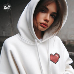Minecraft Heart Oversized Hoodie For Women - White
