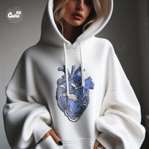 Ocean Heart Oversized Hoodie For Women - White