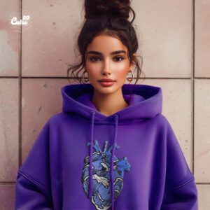 Blue Heart Oversized Hoodie For Women - Purple