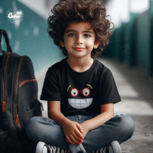 Happy Face kids T-shirt- Black