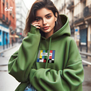 Off Line Oversized Hoodie For Women  - Olive