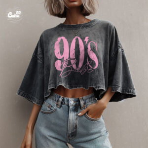 90's Oversized Crop top - Stone Washed-Gray