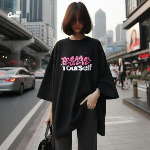 Believe Yourself Oversized T-shirt For Women- Black
