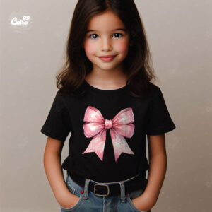 Pink Bow kids T-shirt- Black