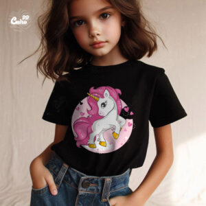 Pink Unicorn kids T-shirt- Black