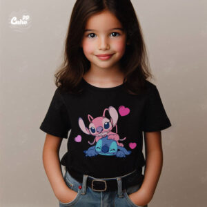 Stitch & Angel Vibes kids T-shirt- Black