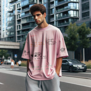 Random Designs Oversized T-shirt for Men - Pink