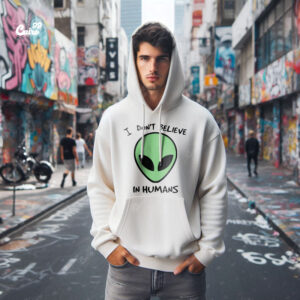 I Don't Believe In Humans Oversized Hoodie For Men – White